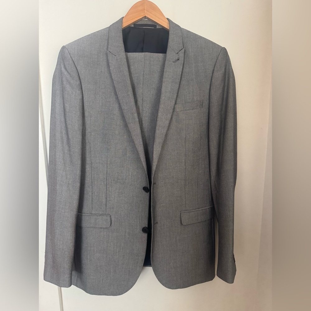 Next Gray Slim Fit Suit Suit with Notched Lapels
